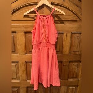 Coral Sleeveless High-Neck Smocked Flowy Mini Sundressdress